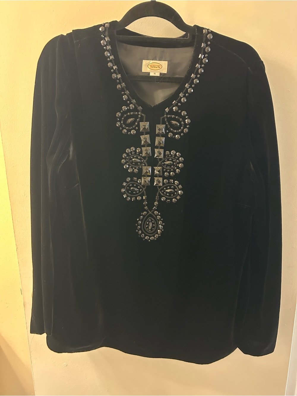 Talbots Black Velvet Tunic with Jeweled Embellishment